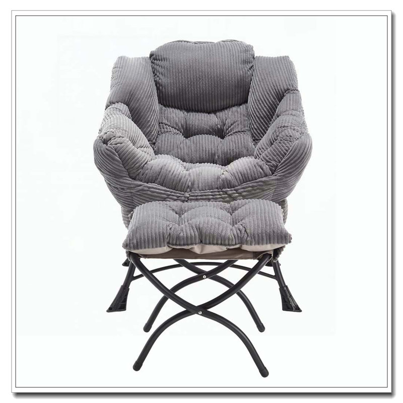 Chaise paresseuse en tissu avec repose-pieds Flannelette, Gris