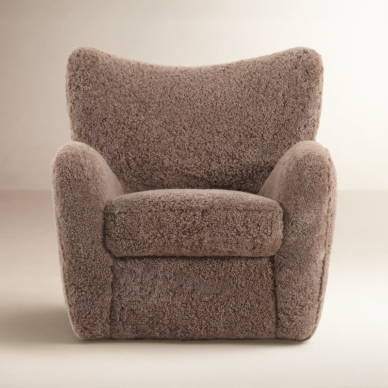 Amelie Wingback Chair, Taupe Shearling