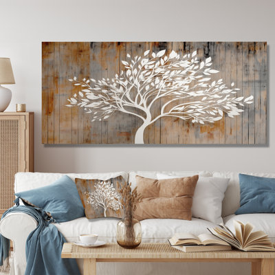 «White Tree of Life On Wood - Tree of Life», impression sur toile spirituelle blanche