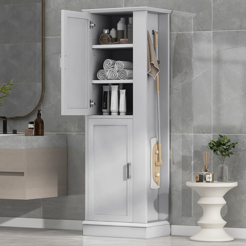 Armoire de rangement haute pour salle de bain 53 x 36 x 173 cm (21 x 14 x 68 po) en MDF, monobloc, grise