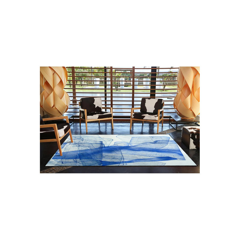 Tapis bleu tissé à base tissée et lavable, Carré 3 pi 3 po 