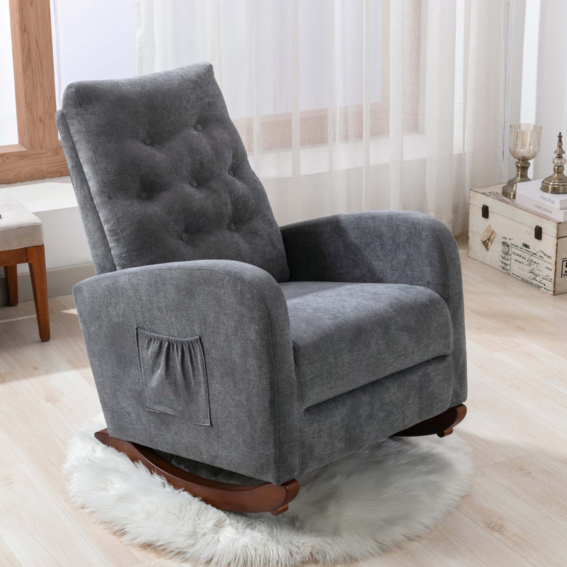 Chaise berçante en bois massif Gunde, Gris foncé