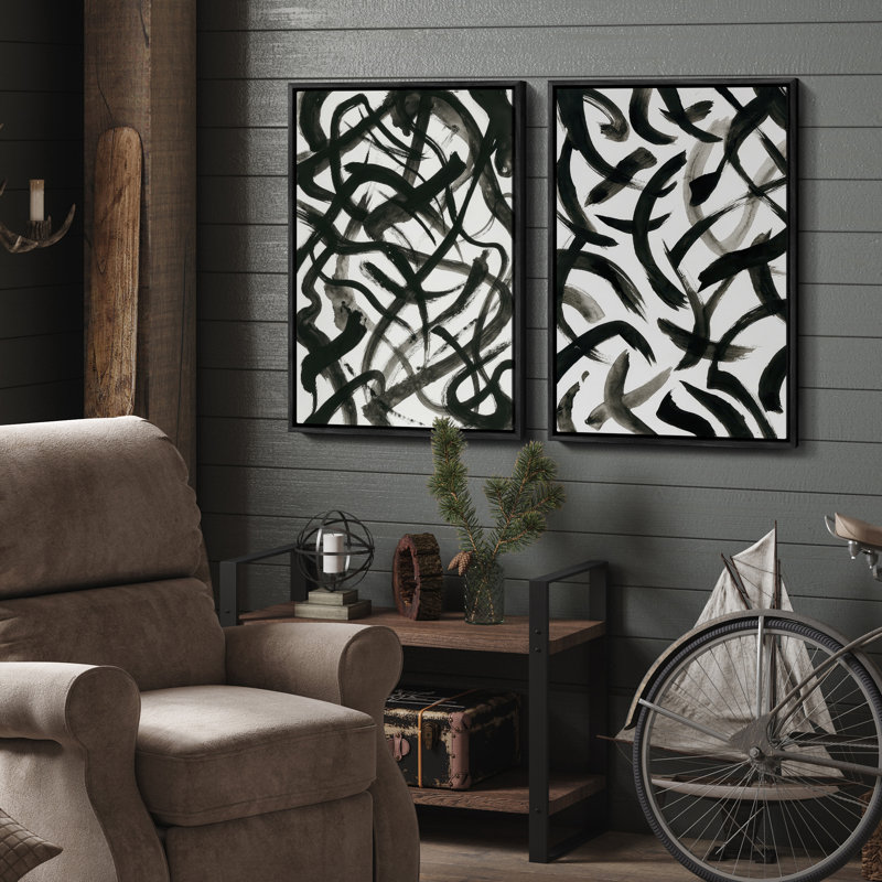 Art mural encadré abstrait rétro antique classique pour chambre à coucher, H 36 po x l 24 po, Noir
