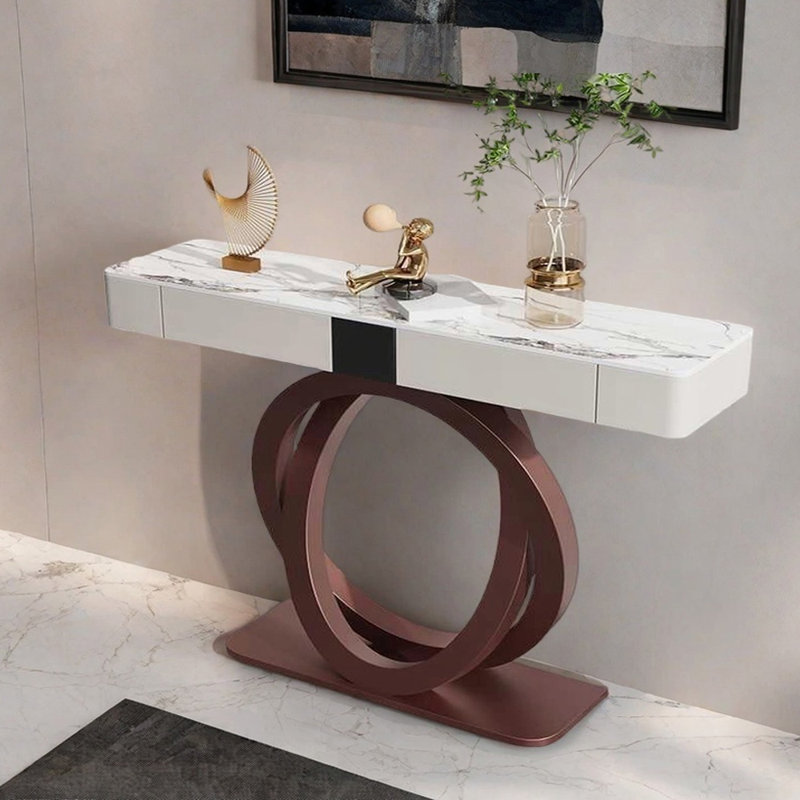 Nordic Light Luxury Console Table, White/Gray, 36.2" H x 47.2" W x 13.8" D , Antique copper
