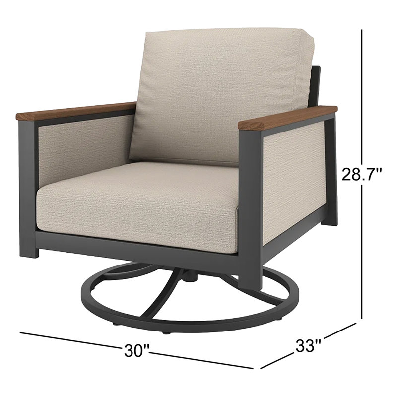 Chaise berçante d'extérieur en métal avec coussin Sunbrella® Townsend, Gris foncé / brun, Argent coulé