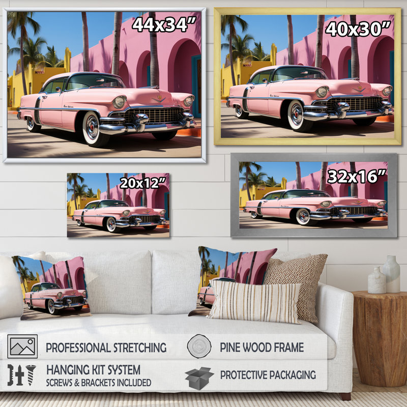 Miami Miami Cadillac IV - Transport, reproduction d'art mural, H 12 po x l 20 po x P 1 po, Cadre simple argenté