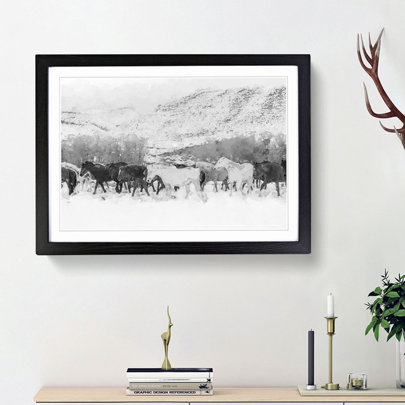 Herd of Horses in Abstract - Picture Frame Graphic Art Print, 27cm H x 36cm W x 2cm D, Black Framed