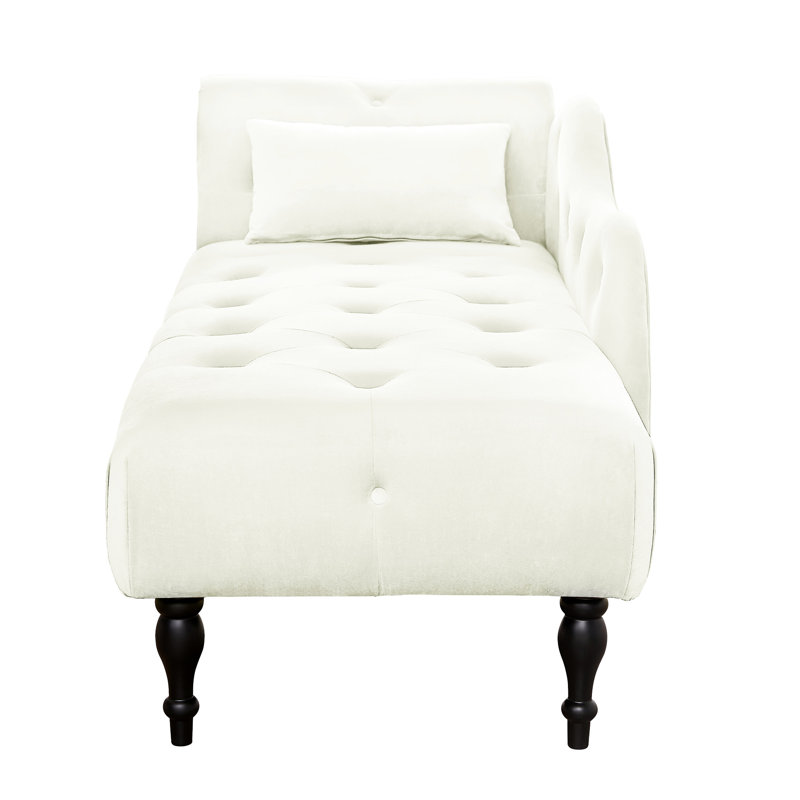 Chaise longue en velours gris Aadi de 60,6 po avec pieds en bois massif, conception et coussin confortable, Blanc