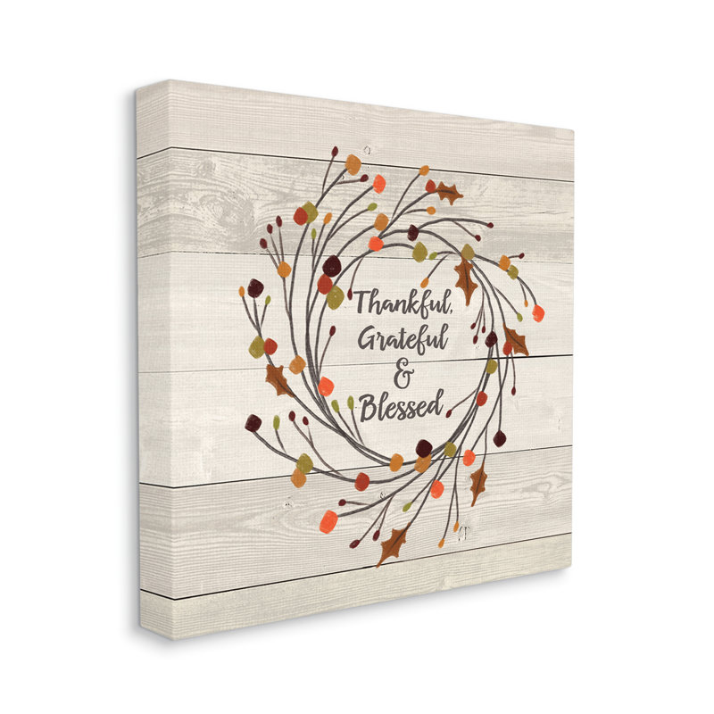 «Thankful Grateful and Blessed Sentiment Autumn Thistle Branches» par Jo Moulton - impression, Toile tendue