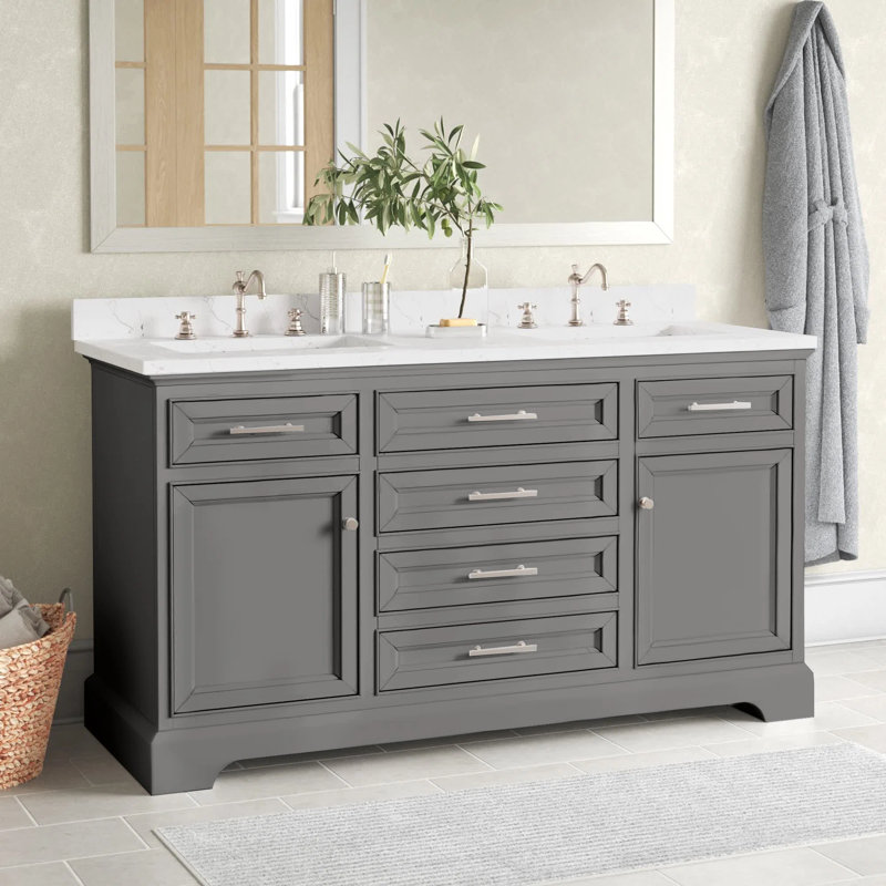 Thompson 60" W Double Vanity, Gray/Brushed Nickel