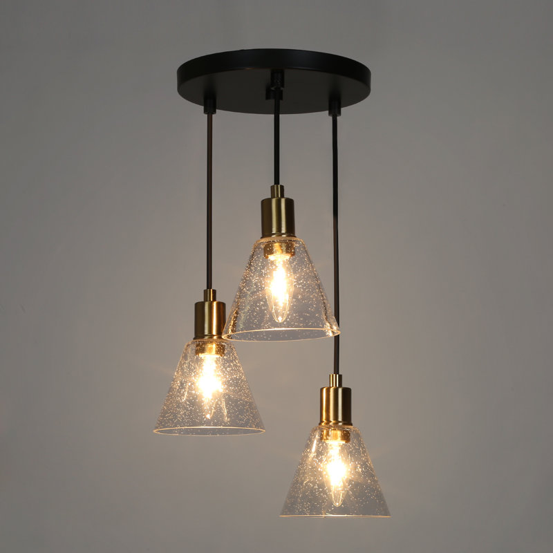 Luminaire suspendu grappe en laiton à 3 lumières à intensité variable Ildar