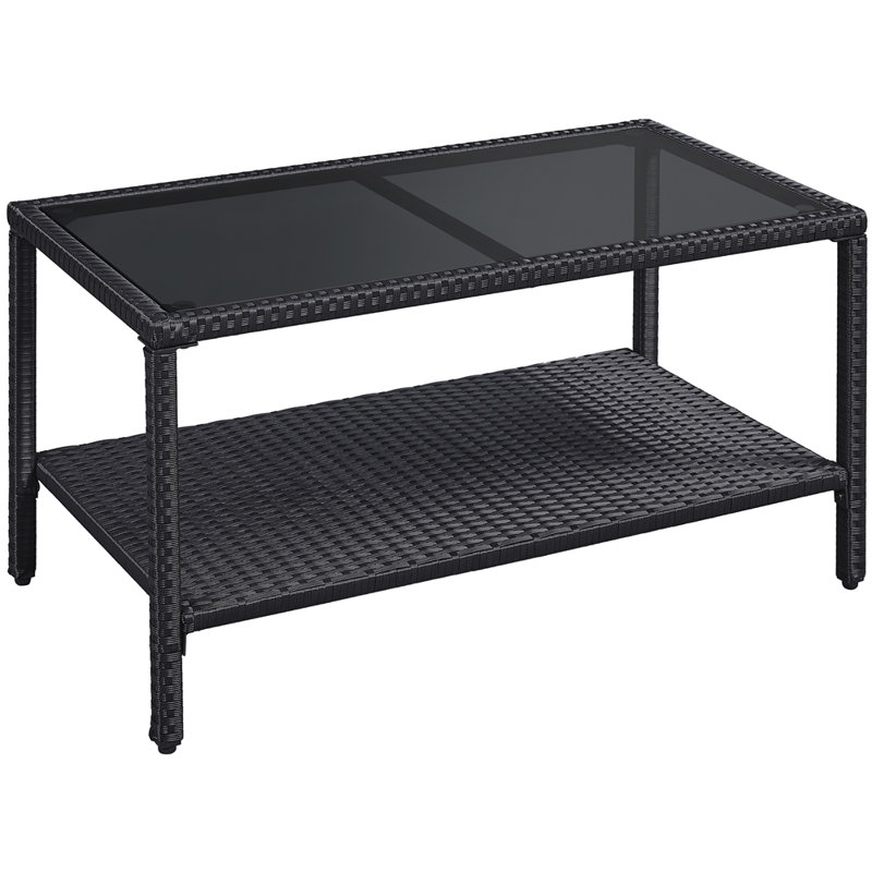 Geismar 2-Layer Wicker Coffee Table with Tempered Glass Top