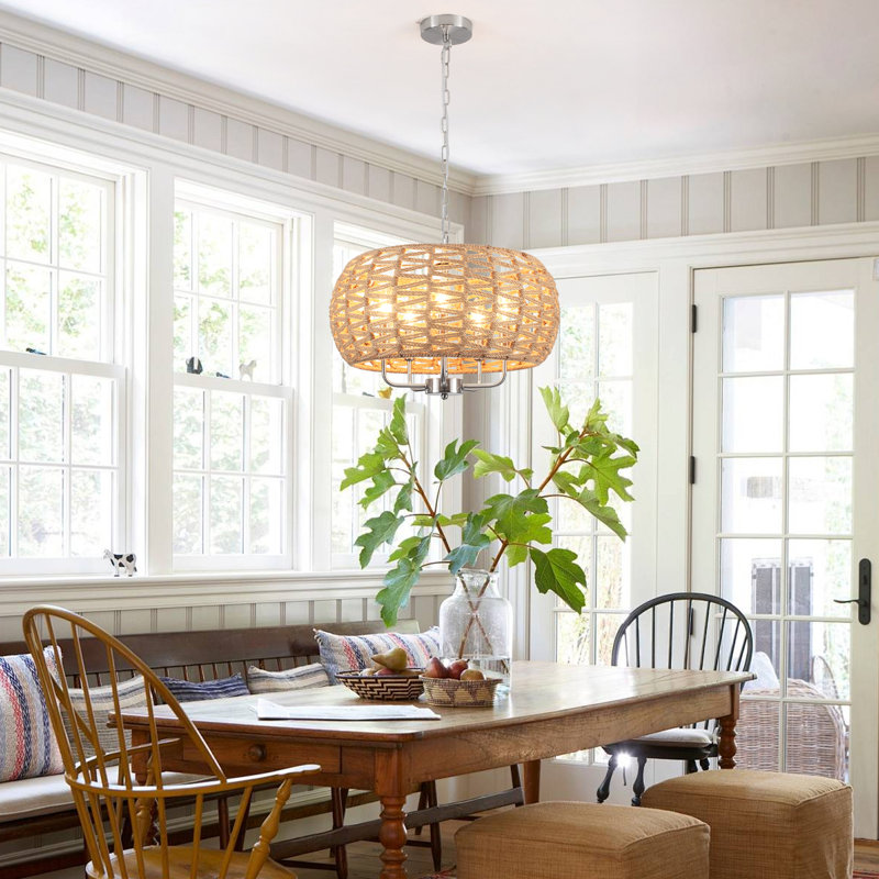 5 - Light Dimmable Candle Chandelier – Rustic Farmhouse Ceiling Fixture For Home Decor, Nickel