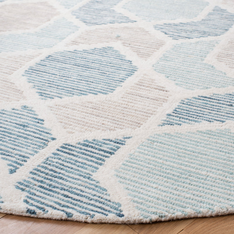 Milhouse Precious Hand Tufted Wool/Cotton Geometric Rug in Turquoise, Round 6'