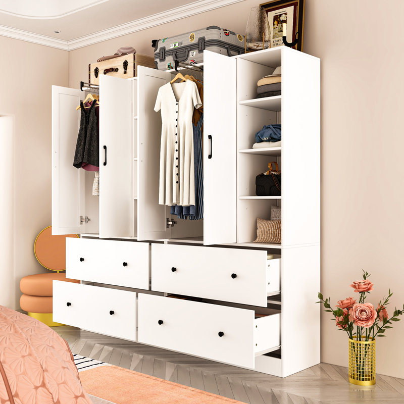 Armoire 4 tiroirs avec miroir Malieka, Blanc