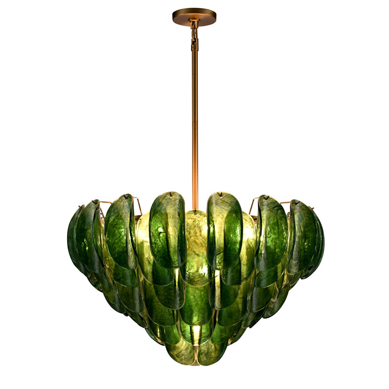 Suspension Château de 79 cm (31 pouces) en laiton satiné et verre vert