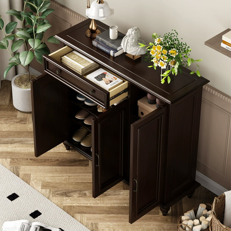 Banc de rangement en bois massif pour chaussures noir, Noir noyer