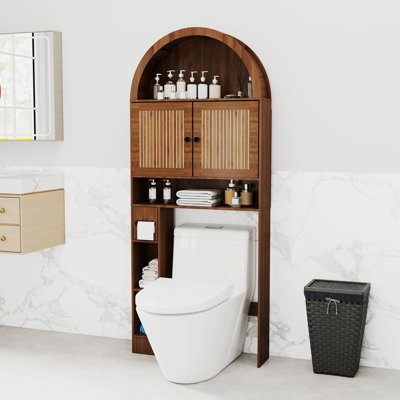 Arched Over The Toilet Storage Cabinet with Fluted Doors, Above Toilet Bathroom Organizer
