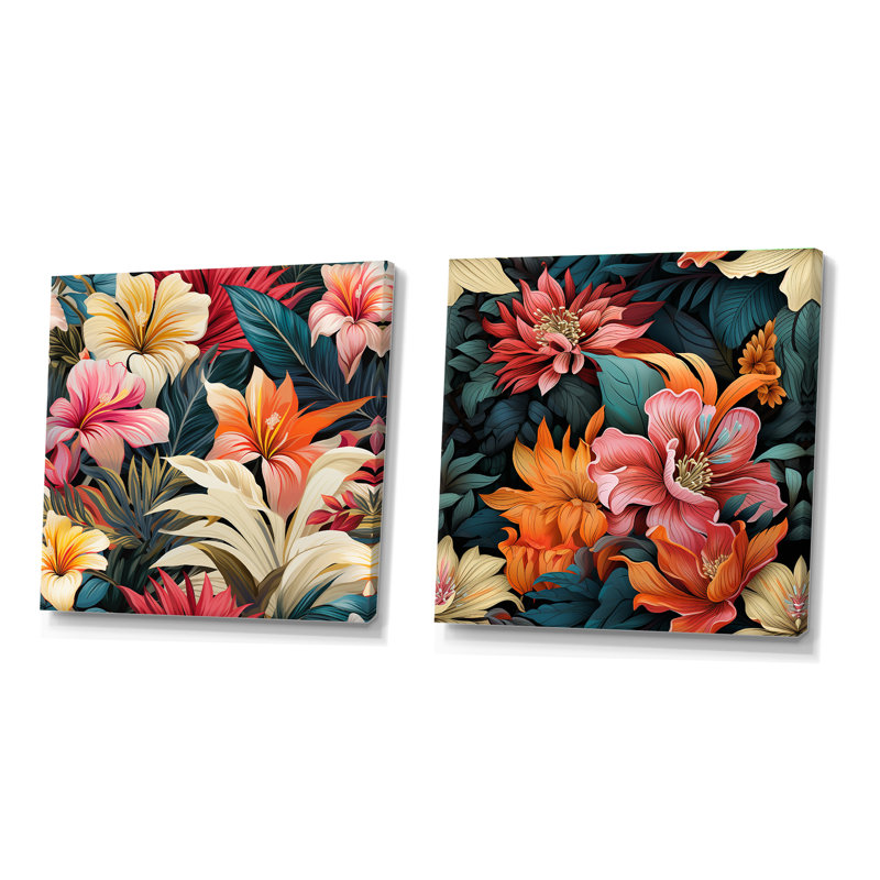 Christerfer - Ensemble de 2 collages carrés floraux, H 16 po x l 33 po, Toile tendue