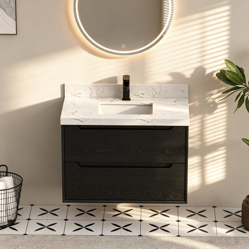 Comptoir de meuble-lavabo en pierre reconstituée 36 po avec lavabo rectangulaire en céramique et dosseret de 4 po