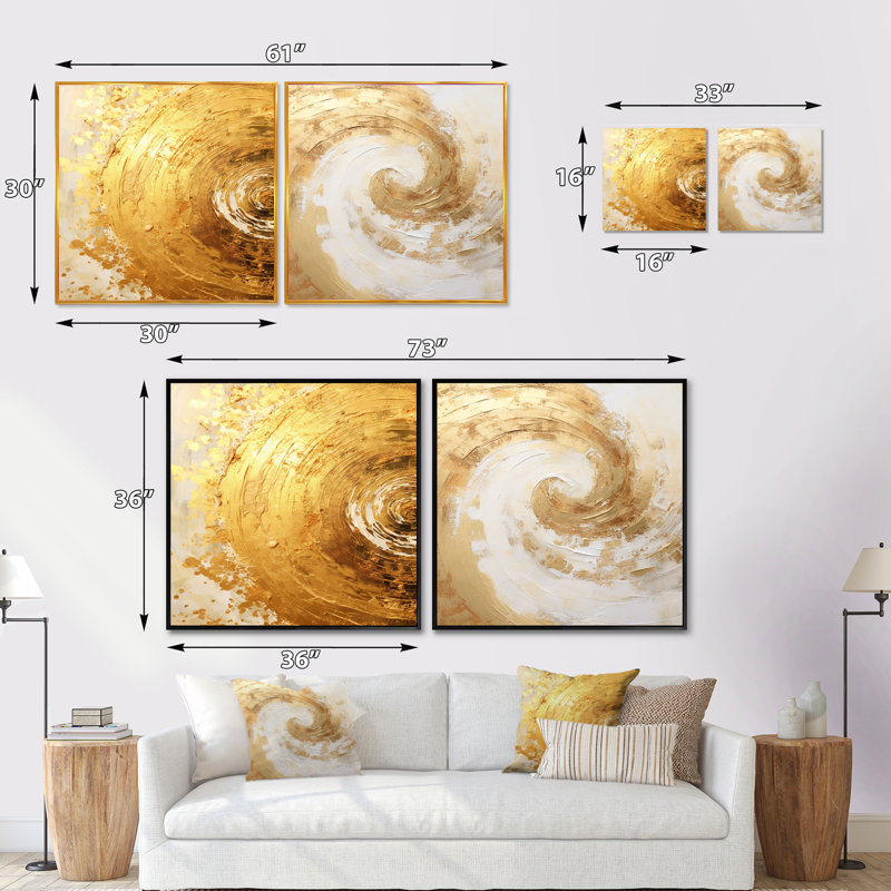 Manderfeld - Ensemble de 2 collages carrés à spirales abstraites, H 36 po x l 73 po, Toile tendue