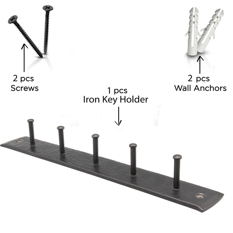 Black Wrought Iron Wall Organizer with Five Hooks