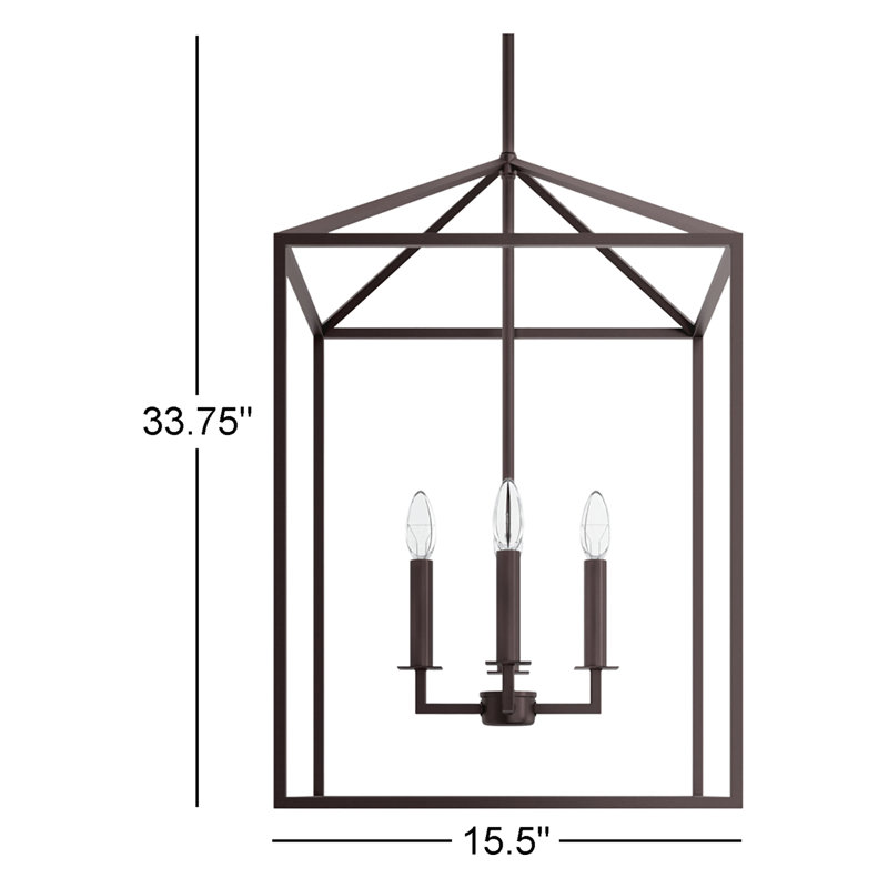 Lustre rectangulaire à 4 lumières Ellis, H 23,25 po x l 15,5 po x P 15,5 po, Non, Bronze