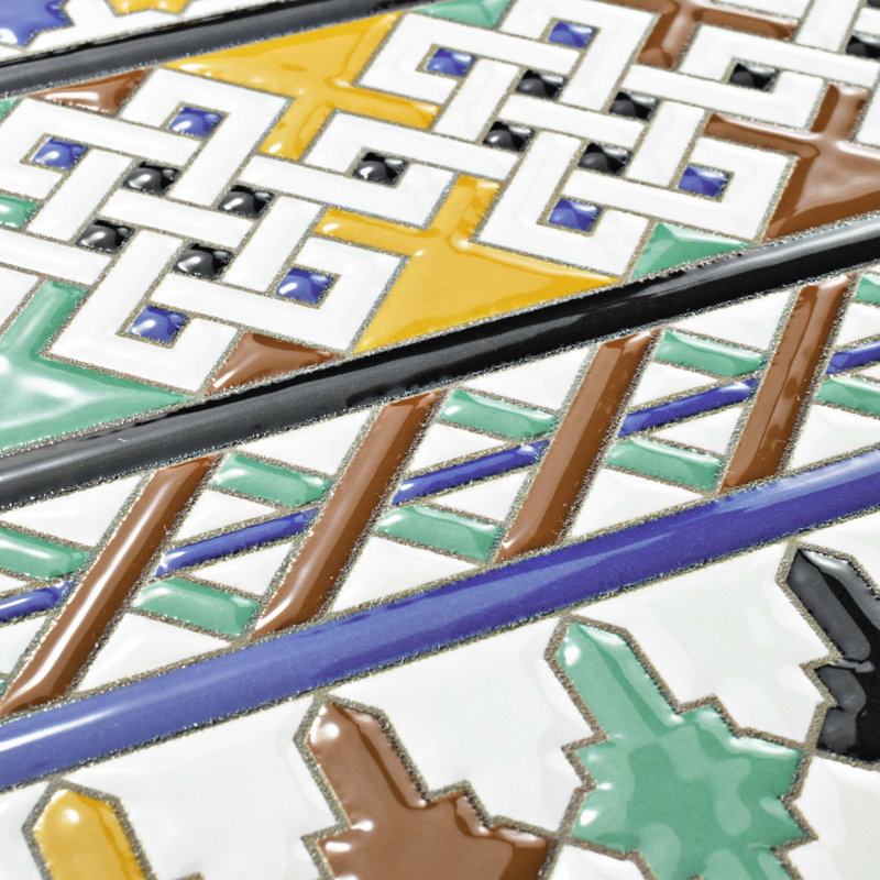 Sevillano Giralda 8" x 8" Ceramic Cenefa Border Tile in Blue/Red/Green