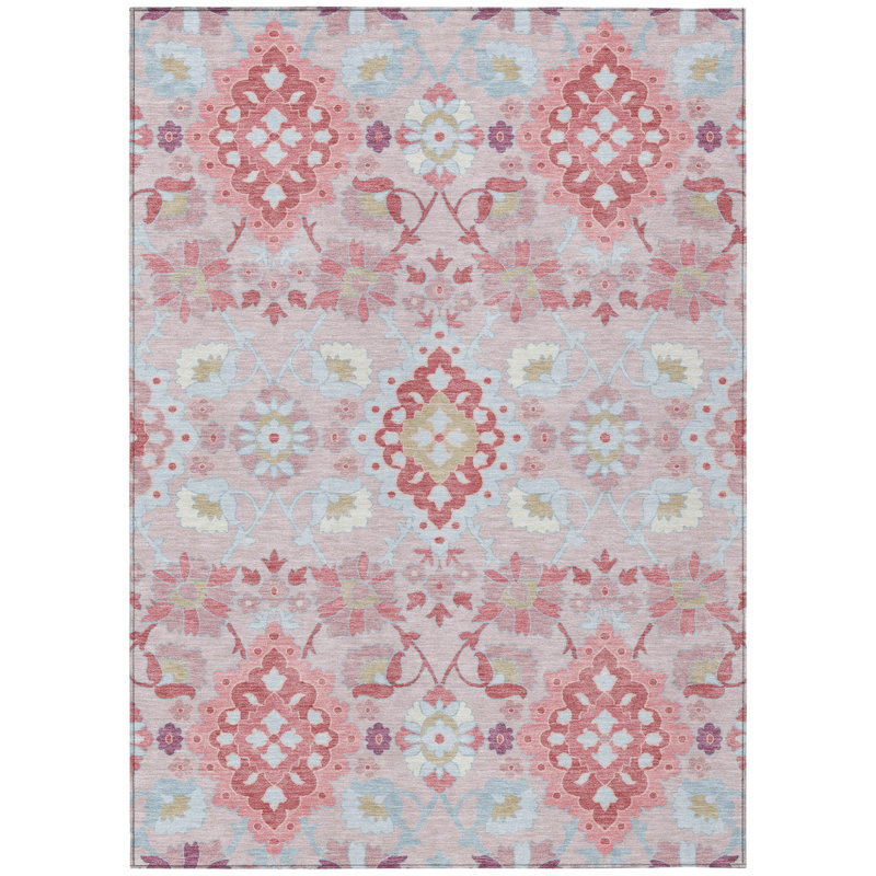 Tapis oriental lavable intérieur / extérieur 10 pi x 14 pi rosé