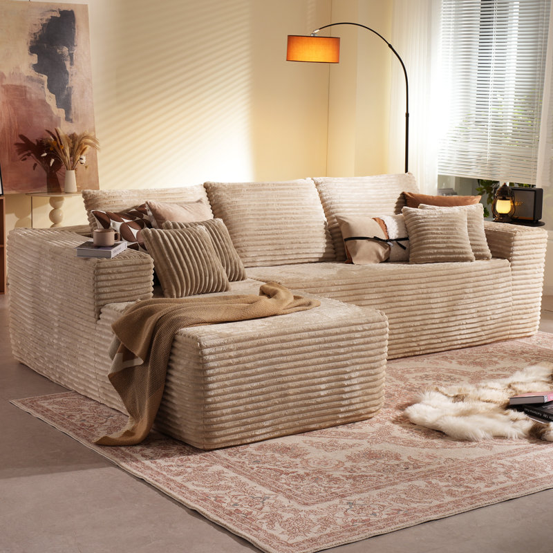 Canapé modulaire en velours côtelé 2 pièces Fontanez Compression Packed - Aucun assemblage requis, Beige