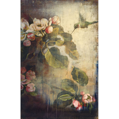 Colibri et fleurs 1 par Claudette - peinture sur toile tendue