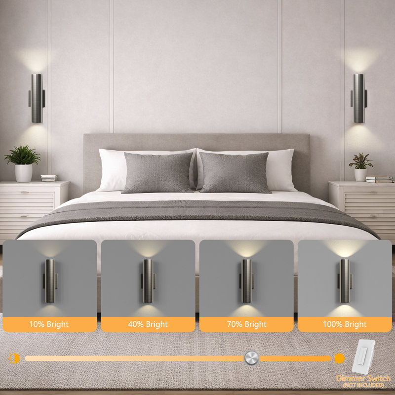 12''H Nickel Aluminum Dimmable LED Wall Sconces, Nickel , 12" H x 4" W x 4.33" D