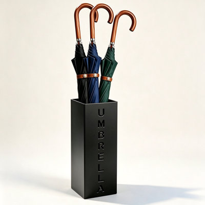 Freestanding Square Metal Umbrella Stand, Black, 16.3" x 6.3" x 6.3", Umbrella & Walking Cane Holder for Entryway Office Hotel