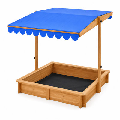 Kids Outdoor Wooden Sandbox with Adjustable Canopy, 47.2" Solid Fir Wood Sand Box with Cover and Bottom Liner for Backyard, Garden, and Patio