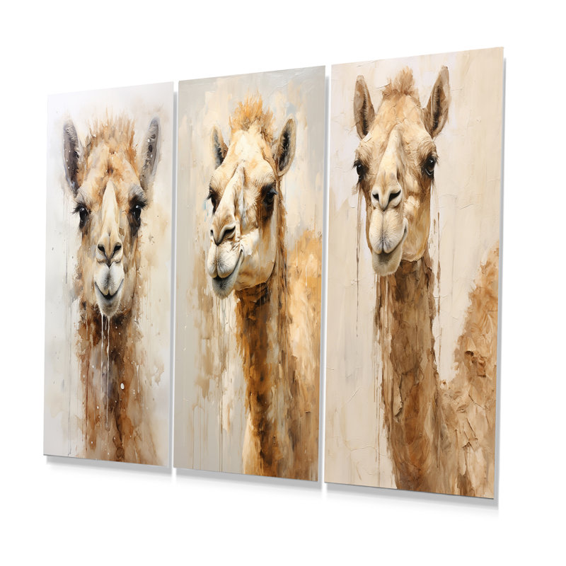 Minimalism Beige Camel - Camel Metal Wall Art Living Room Set Of 3, 32" H x 48" W