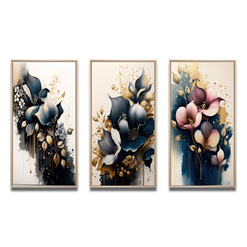 «Deep Blue Calla Lily Bouquet», 3 pièces sur toile, Brun, H 20 po x l 36 po