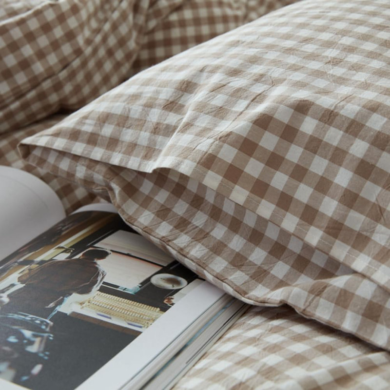 Ensemble de literie à carreaux Nhooroom, Housse de couette grand et 2 taies d'oreiller stan, Tanné