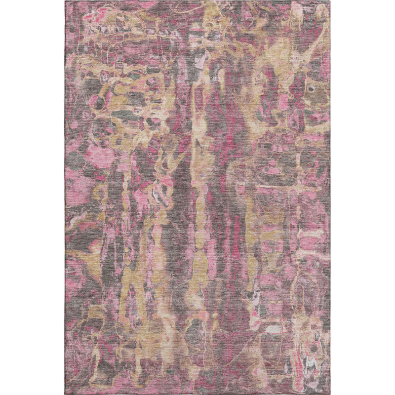 Premium Machine Washable Mayfield AMF2120 Abstract Rug, 3' x 5', Blush