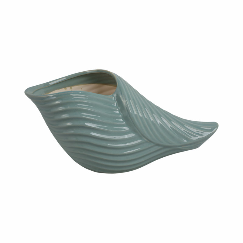 17" Seaside Blue Ceramic Shell Planter