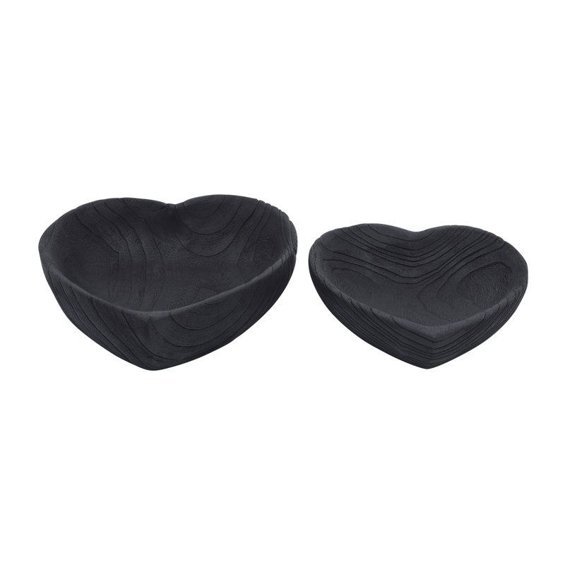 Akshaye Set of 2 Heart-Shaped Paulownia Wood Bowls - Handcrafted Casual Home Decorative Accent Bowls with Natural Grain for a Stylish and Versatile Display in Any Space