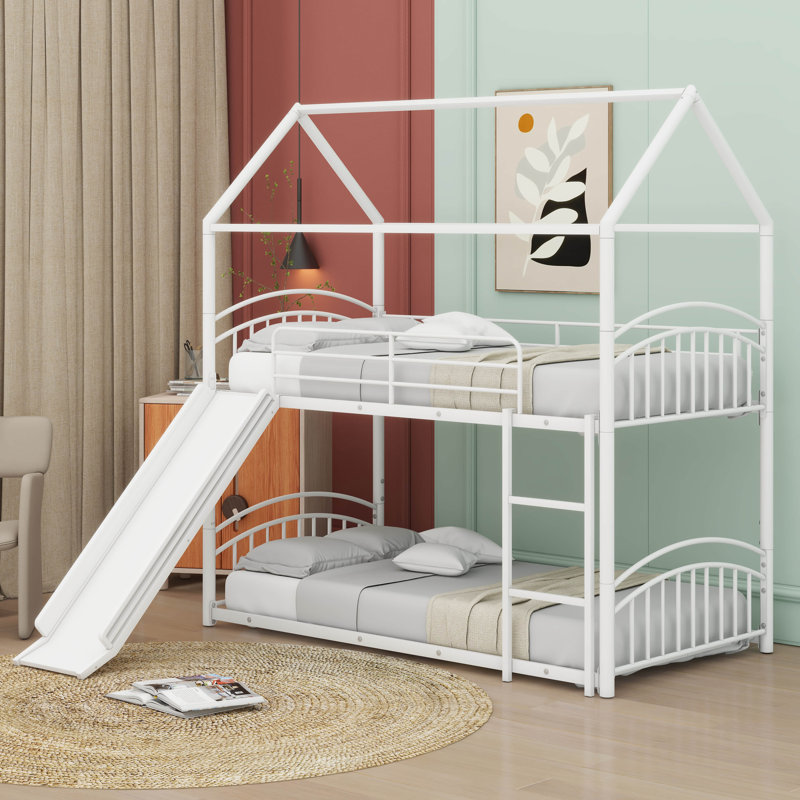  Lit superposé simple avec glissière Amaliah, Blanc