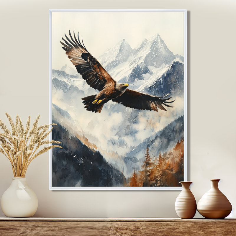 «Astere Brown Eagle Flying Over Mountains II», reproduction d'art sur toile, H 32 po x l 24 po, Impression encadrée flottante