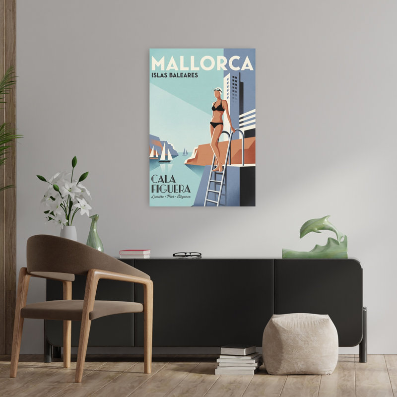 «Mall Mall Vintage Swimmer Elegant Retro Vintage Architecture Beach», reproduction d'art mural, H 36 po x l 24 po
