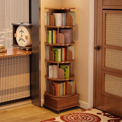 Bibliothèque haute rotative à 360 ° avec tiroir et roulettes verrouillables pour le salon ou le bureau