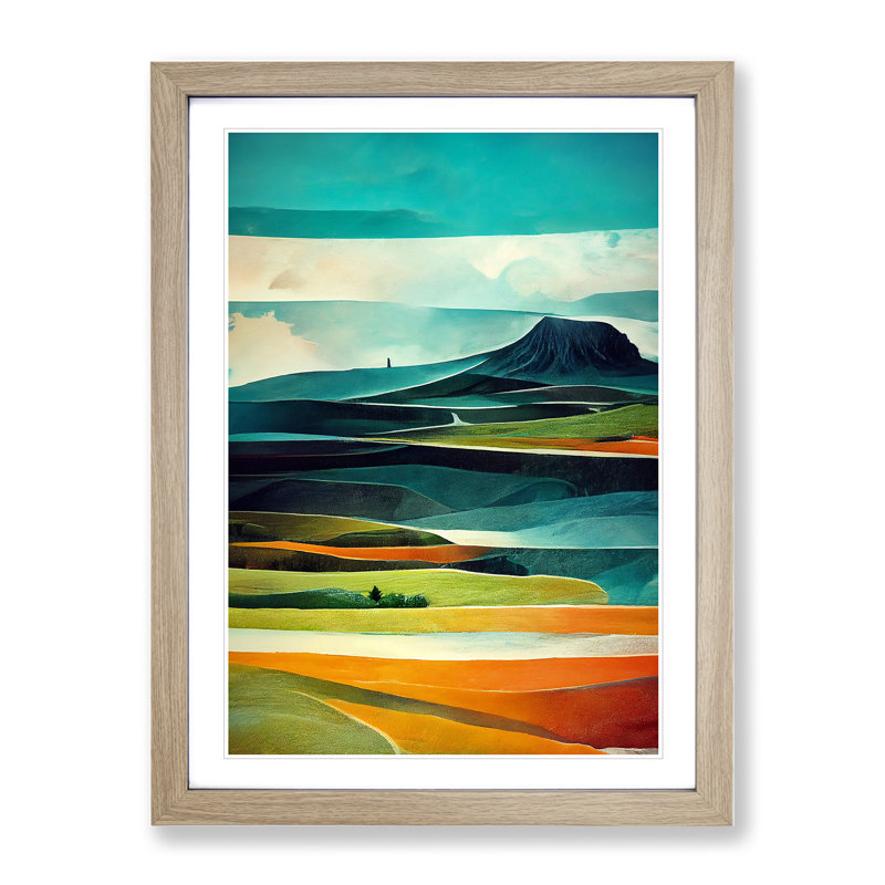 Meadow Landscape Abstract No.5 - Framed Print, 34cm H x 25cm W x 2cm D, Oak