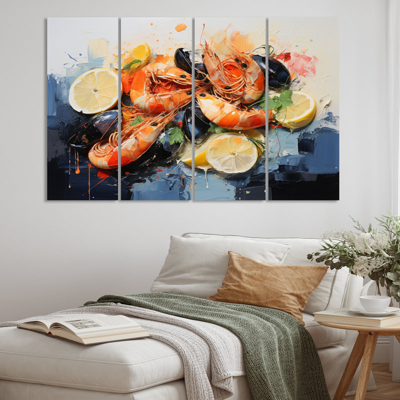Ensemble de 4 décorations murales 4 fruits de mer Cuisine I