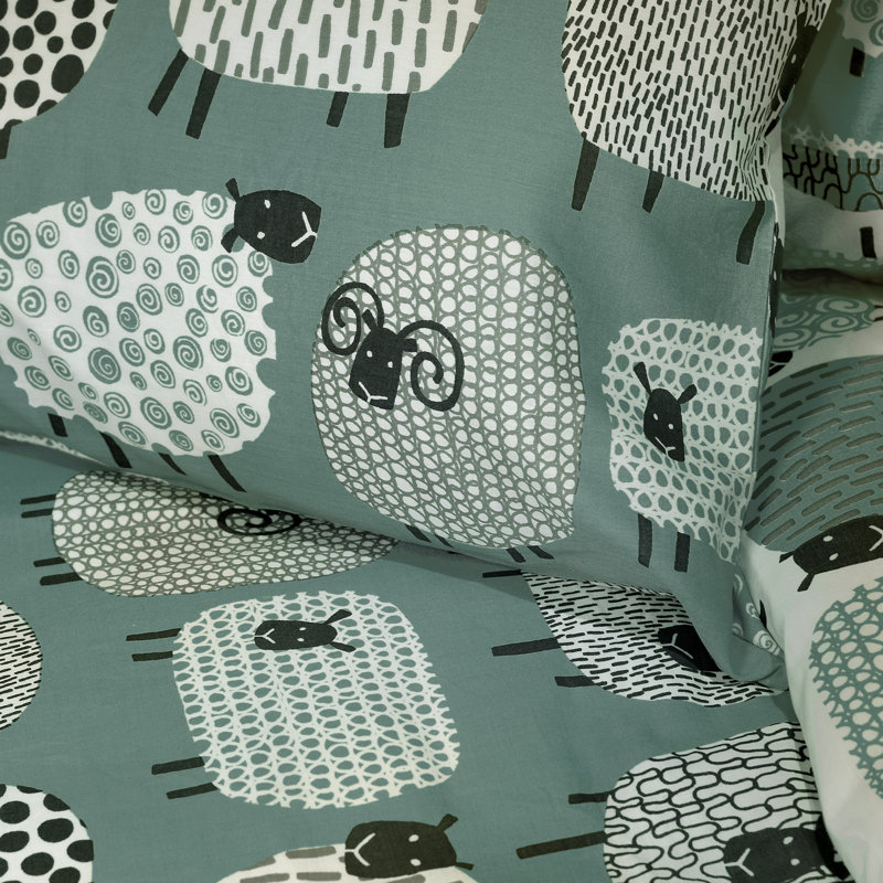 Dotty Sheep 130 TC Reversible Modern & Contemporary Duvet Cover Set, Duck Egg, Super King - 2 Standard Pillowcases