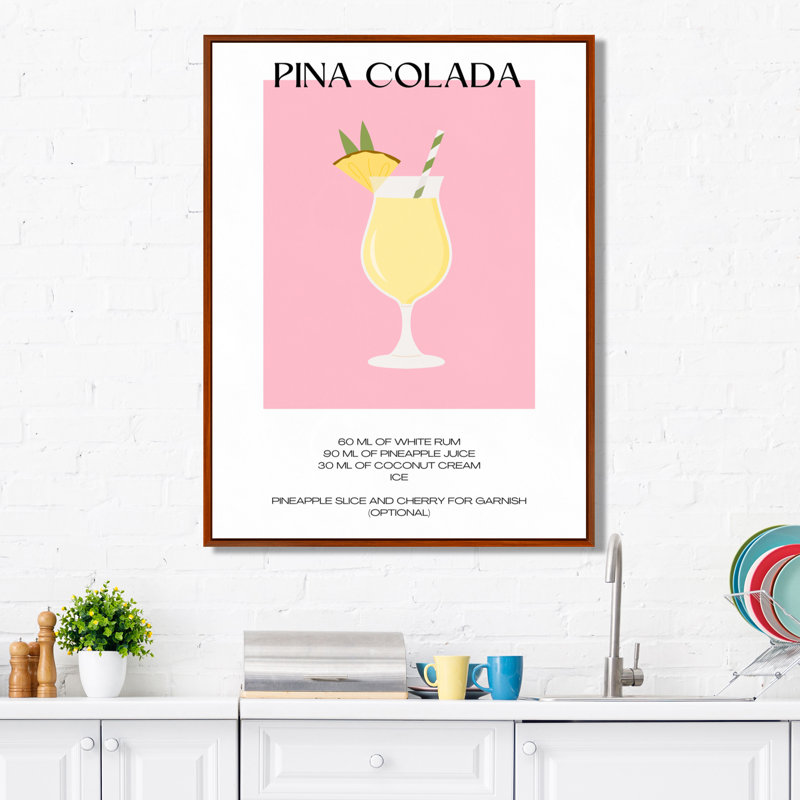 Pina Colada Cocktail Party - Décoration murale cocktails, Cadre flottant brun, H 44 po x l 34 po