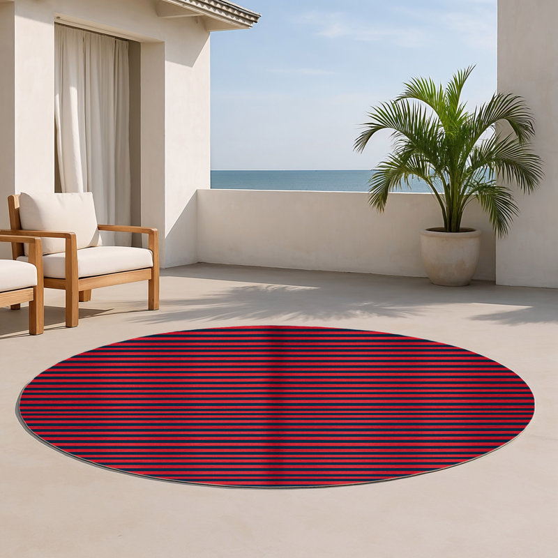 Tapis intérieur / extérieur bleu HorizontalStripes, Rond 5 pi