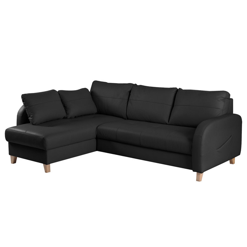 Roger Leather Corner Sofa, Left Hand Facing, Black